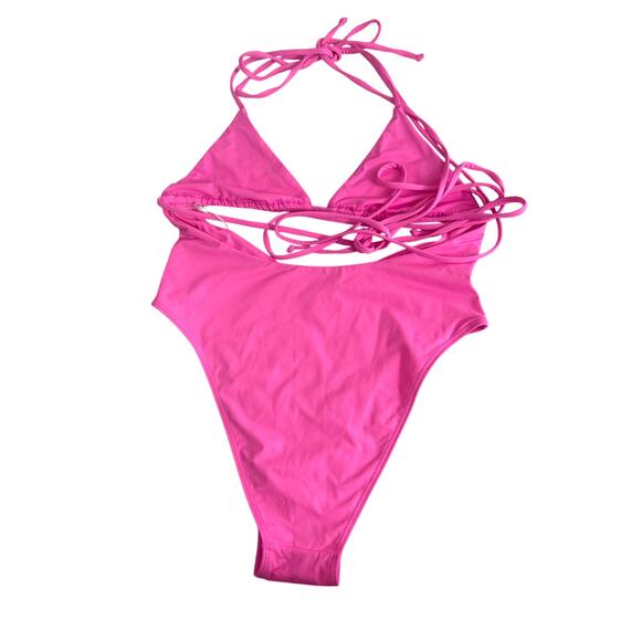 NWT Frankies Bikinis Gemma One Piece Wrap Swimsuit Knockout Pink Size S - Picture 5 of 12